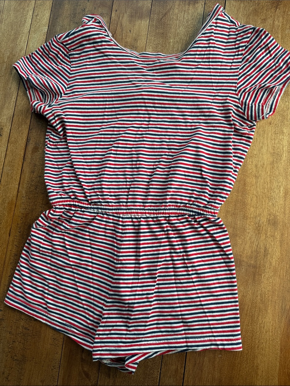 Vintage American Apparel Red, White & Navy Striped Short-Sleeve Romper